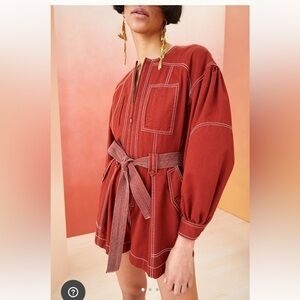 NWT Ulla Johnson delta Jumpsuit Auburn Maroon Romper Long Sleeve sz 6